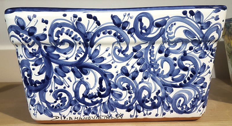 Vaso rettangolare decoro bianco blu alt.cm 30 x16 - Ceramica De
